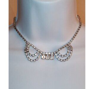 Rhinestone Baguette Chandelier Drape Necklace Choker Collar Formal Evening Glam
